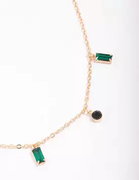 Gold Emerald Baguette & Droplet Chain Necklace