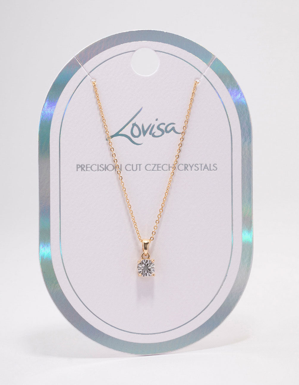 Gold Encased Crystal Solitaire Pendant Necklace