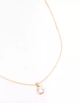 Gold Encased Crystal Solitaire Pendant Necklace