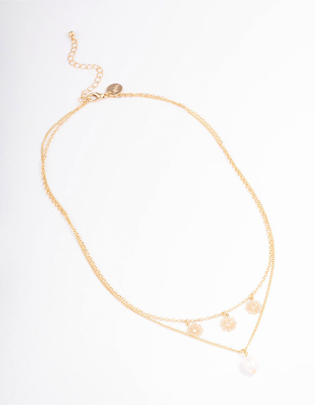 Gold Filo Flower & Pearl Layered Necklace