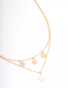 Gold Filo Flower & Pearl Layered Necklace