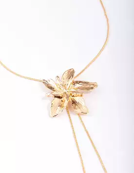 Gold Metal Flower Bolo Necklace