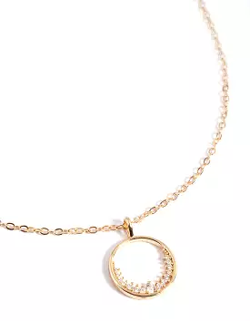 Gold Open Semi Diamante Circle Necklace