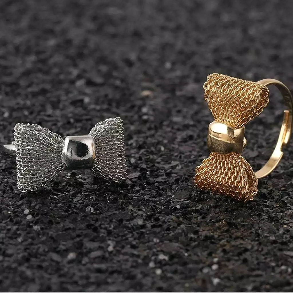 Gold or Silver Mesh Bow Rings