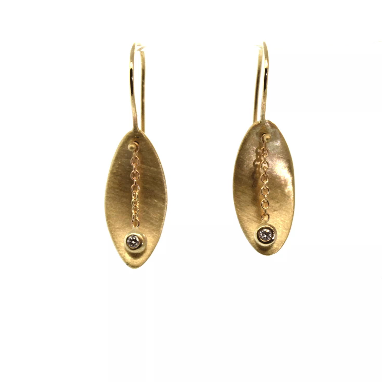 Gold Oval & Diamond Earrings