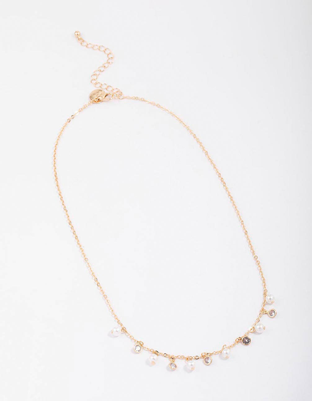 Gold Pearl & Diamante Droplet Chain Necklace