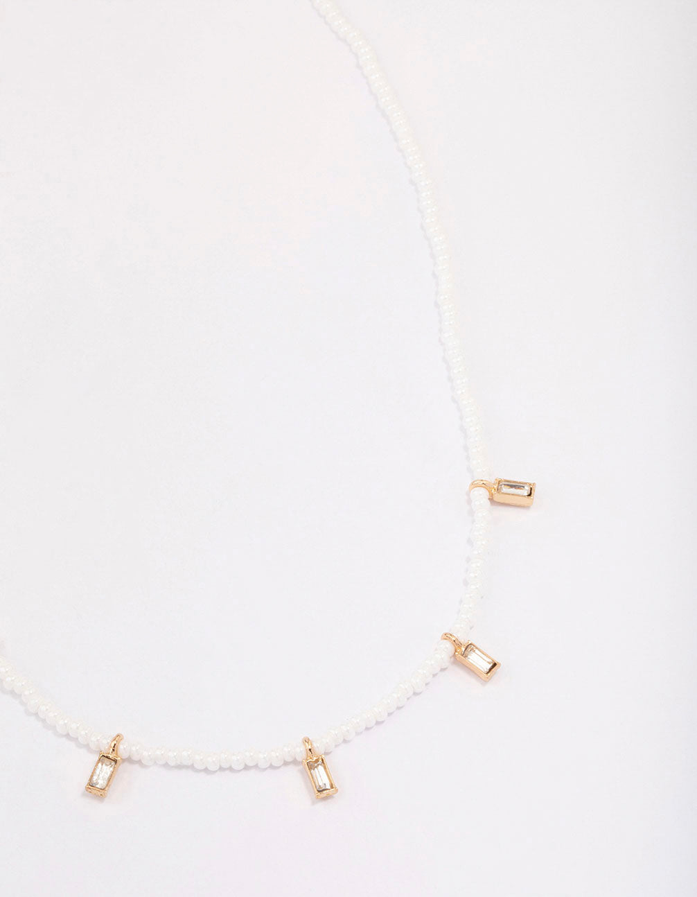 Gold Pearl Baguette Droplet Necklace