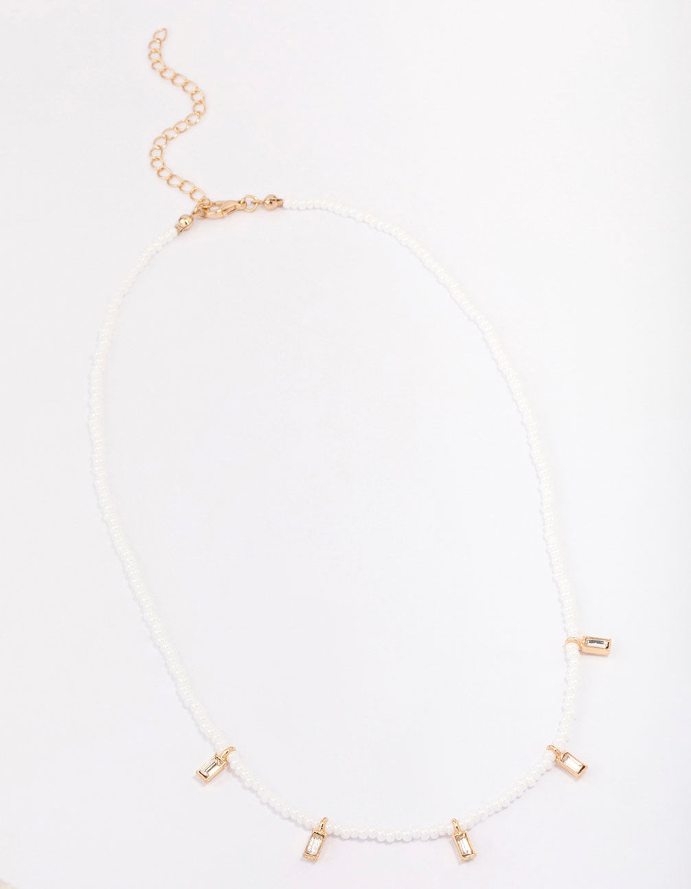 Gold Pearl Baguette Droplet Necklace