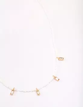 Gold Pearl Baguette Droplet Necklace