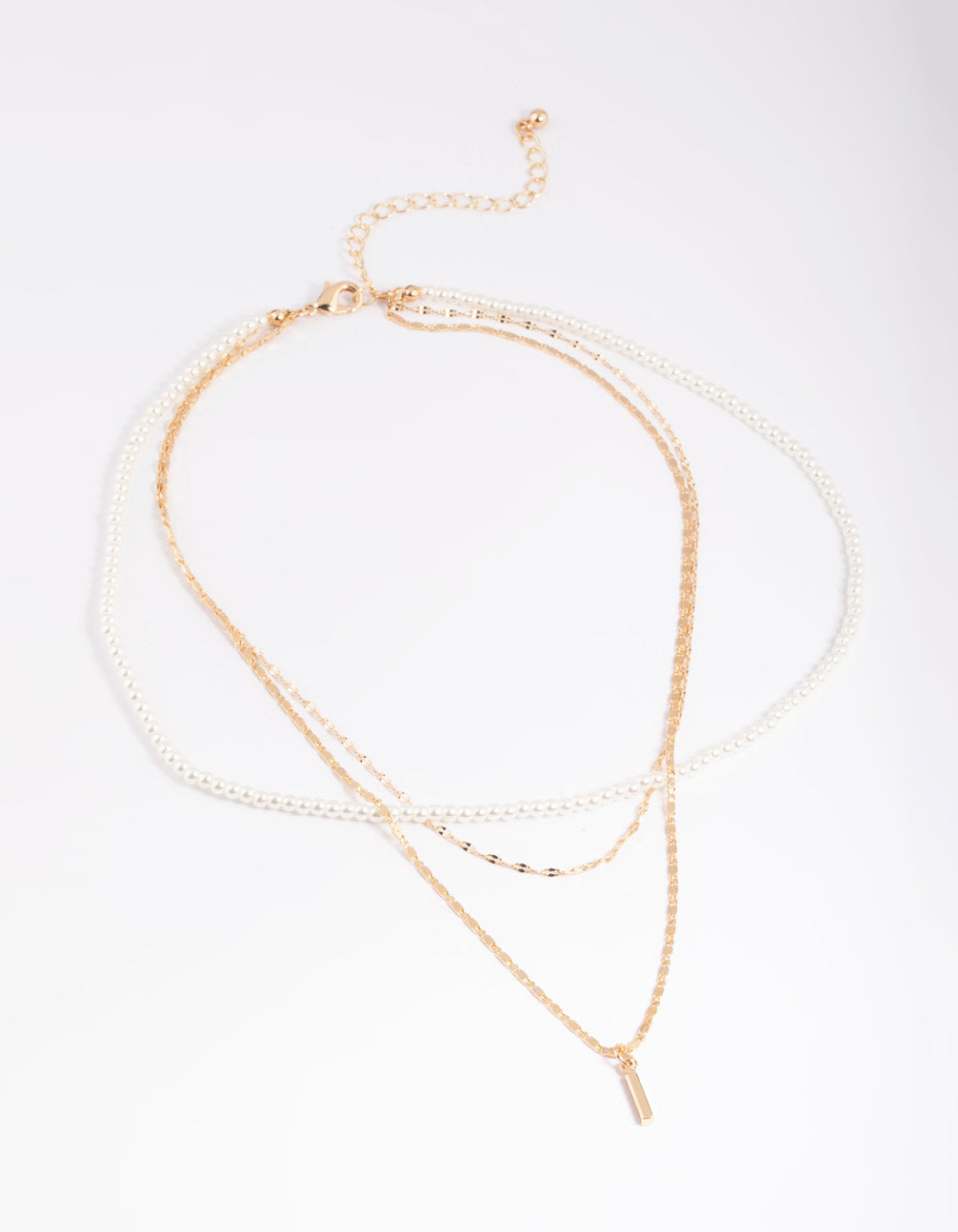 Gold Pearly Mix Chain 3 Row Necklace