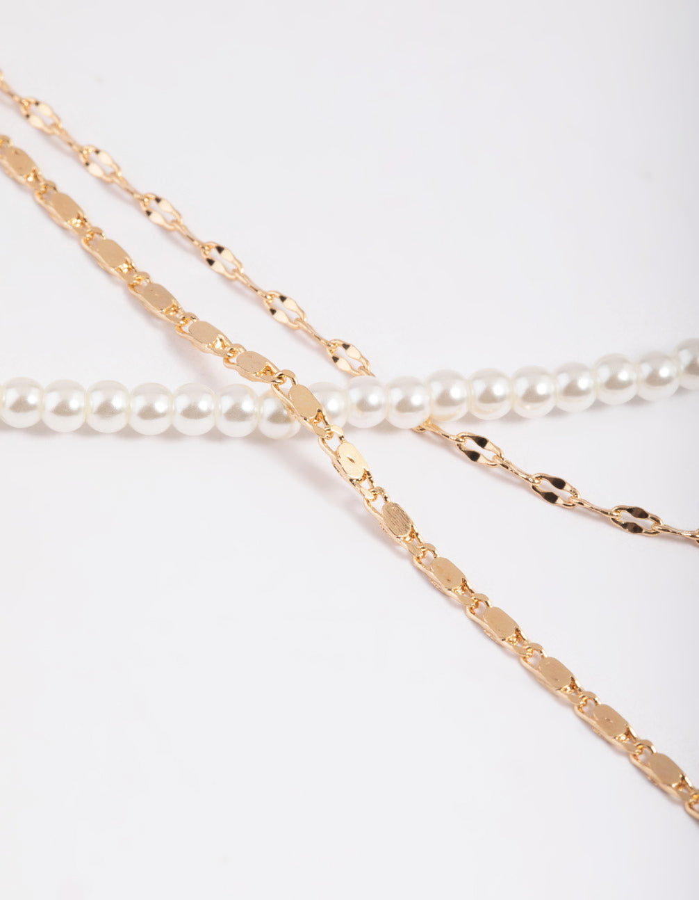 Gold Pearly Mix Chain 3 Row Necklace