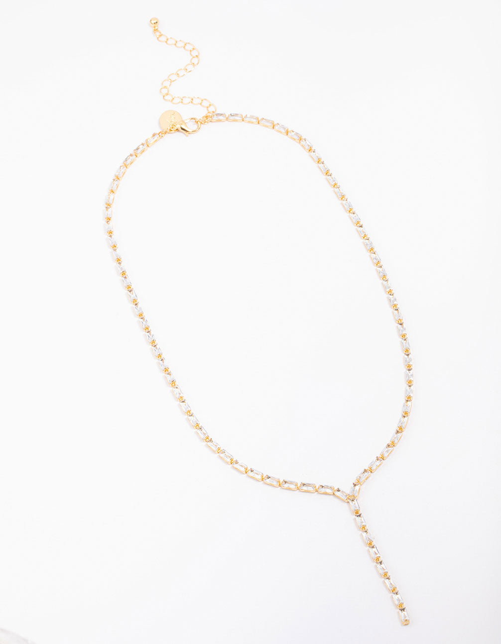 Gold Plated Baguette Lariat Chain Necklace