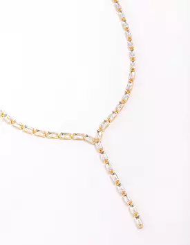 Gold Plated Baguette Lariat Chain Necklace