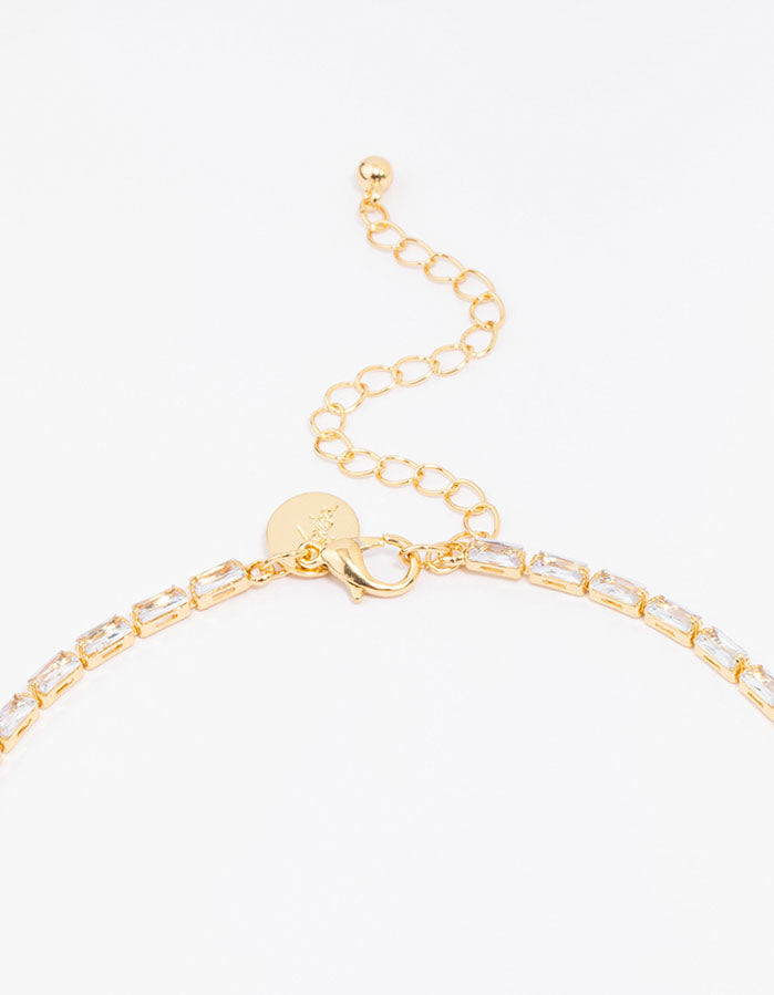 Gold Plated Baguette Lariat Chain Necklace