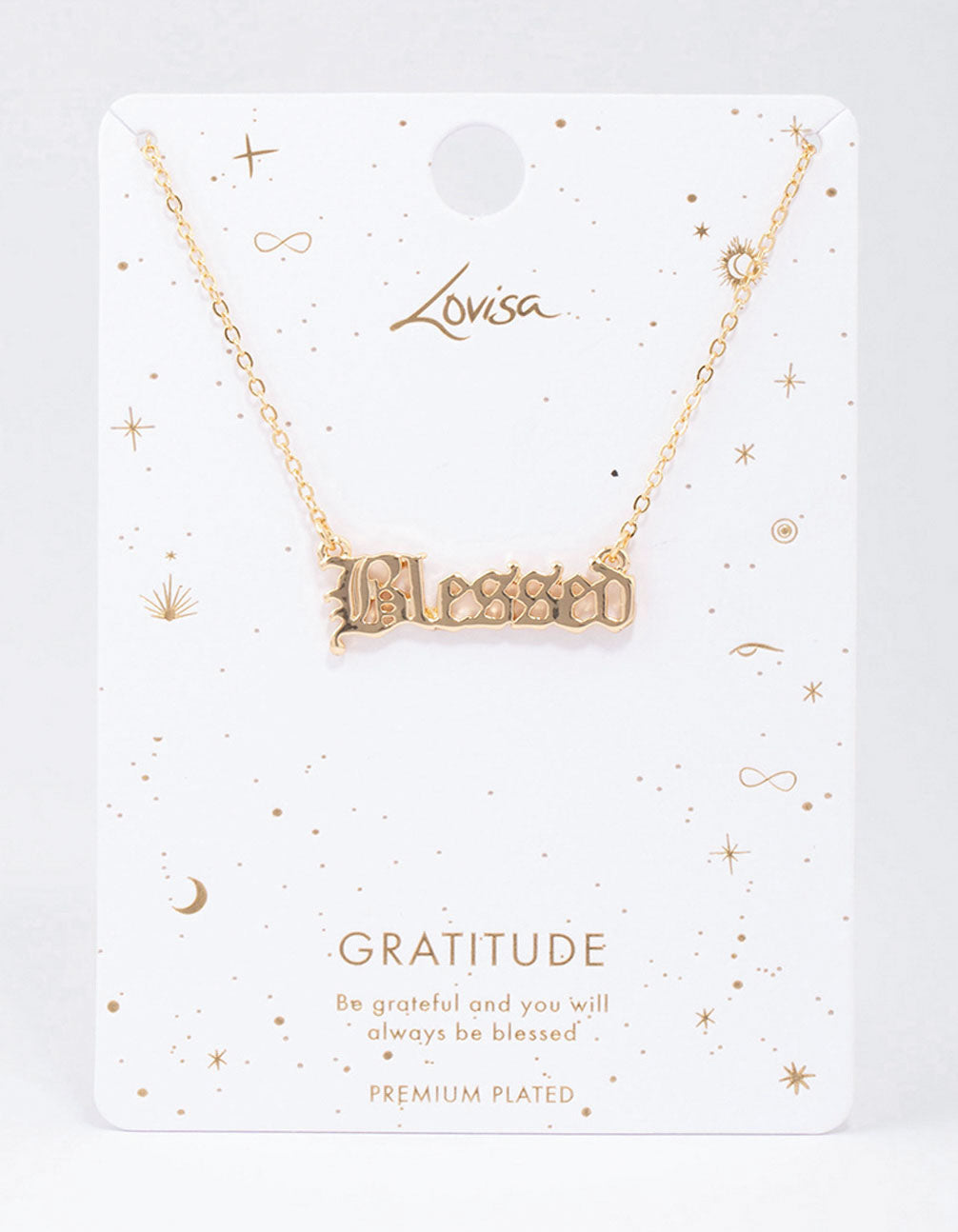 Gold Plated Blessed Script Pendant Necklace