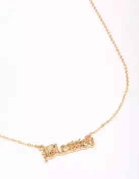 Gold Plated Blessed Script Pendant Necklace