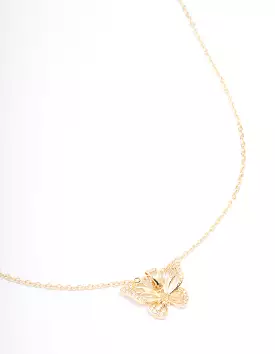 Gold Plated Cubic Zirconia Butterfly Pendant Necklace