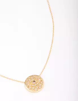 Gold Plated Cubic Zirconia Coin Evil Eye Pendant Necklace