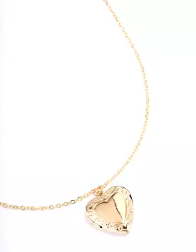 Gold Plated Detailed Heart Locket Pendant Necklace