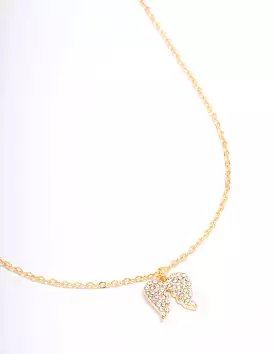 Gold Plated Diamante Angel Wing Pendant Necklace