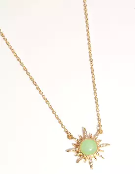 Gold Plated Diamante Semi Precious Jade Sun Necklace