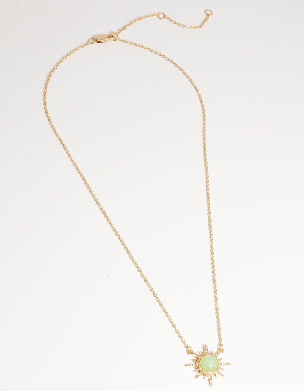 Gold Plated Diamante Semi Precious Jade Sun Necklace