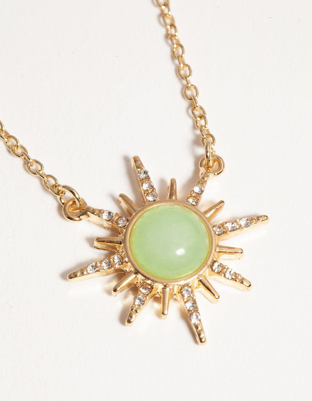 Gold Plated Diamante Semi Precious Jade Sun Necklace