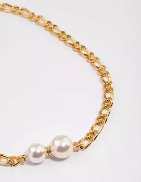 Gold Plated Double Pearl Figaro Necklace