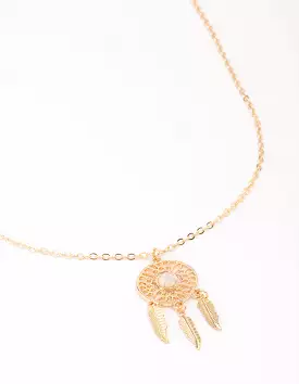 Gold Plated Dream Catcher Pendant Necklace