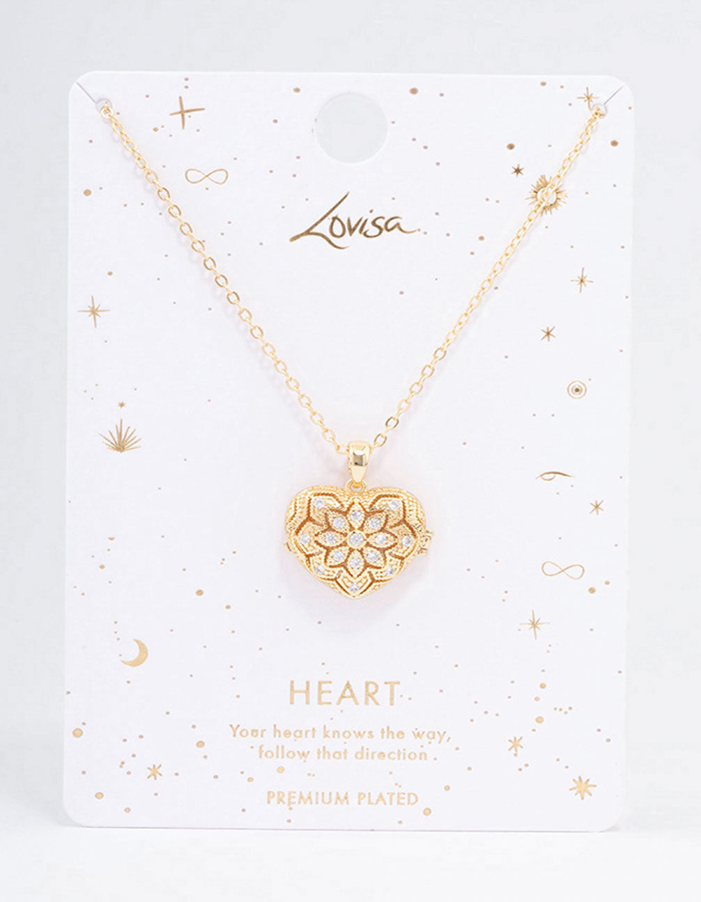 Gold Plated Elaborate Puffy Heart Locket Pendant Necklace