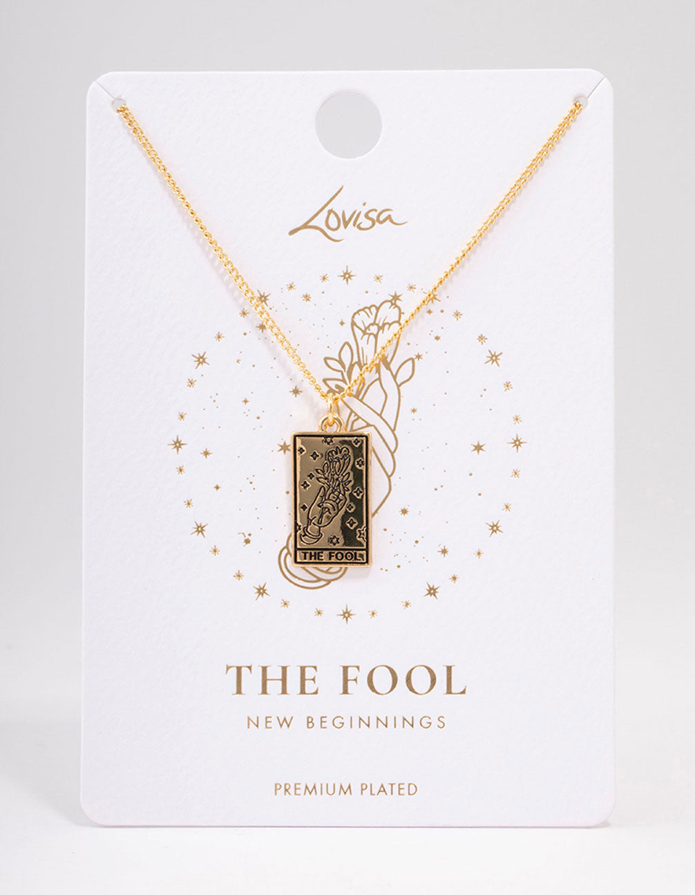 Gold Plated Fool Tarot Card Pendant Necklace