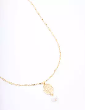 Gold Plated Freshwater Pearl Coin Pendant Necklace