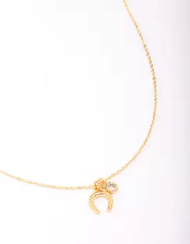 Gold Plated Horseshoe Cubic Zirconia Pendant Necklace