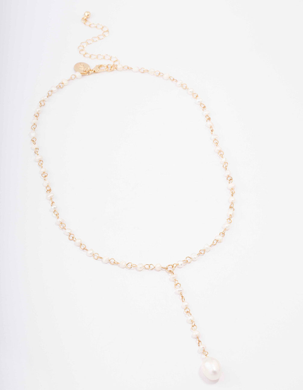 Gold Plated Large Pearl Y-Shaped Pendant Necklace