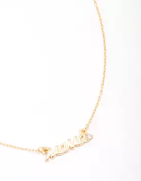 Gold Plated Mama Script Pendant Necklace