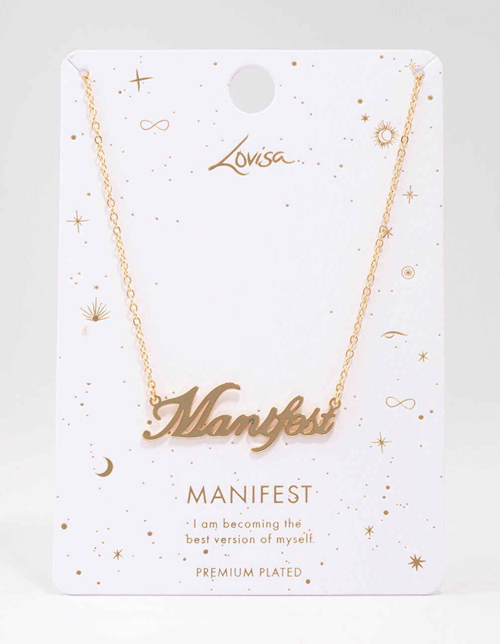 Gold Plated Manifest Script Necklace