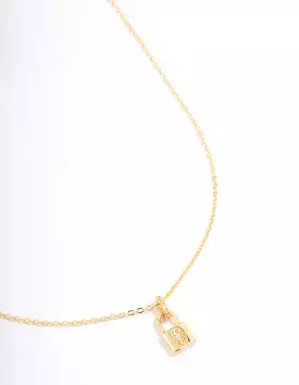 Gold Plated Mini Lock Pendant Necklace