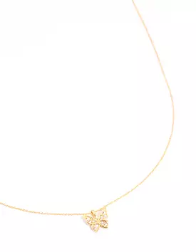 Gold Plated Pave Butterfly Necklace