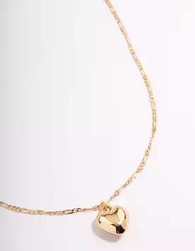 Gold Plated Puffy Heart Figaro Necklace