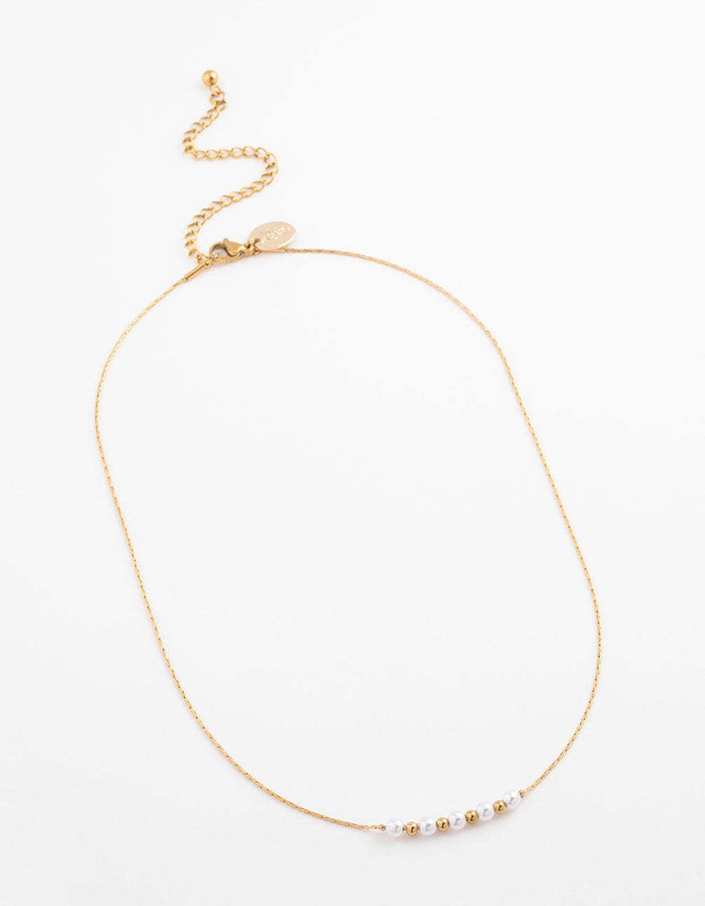 Gold Plated Stainless Steel Dainty Pearl & Ball Necklace