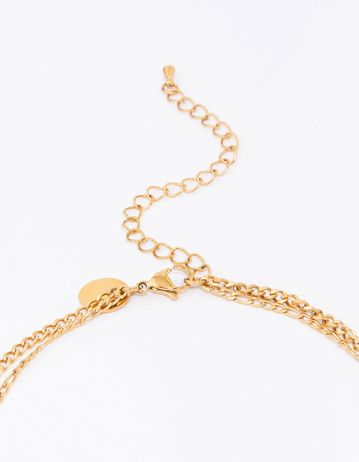 Gold Plated Stainless Steel Layered Curb & Figaro Necklace