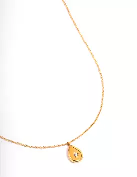 Gold Plated Stainless Steel Teardrop Stone Pendant Necklace