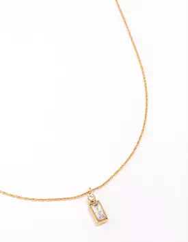 Gold Plated Stainless Steel Thin Baguette Round Cubic Zirconia Pendant Necklace