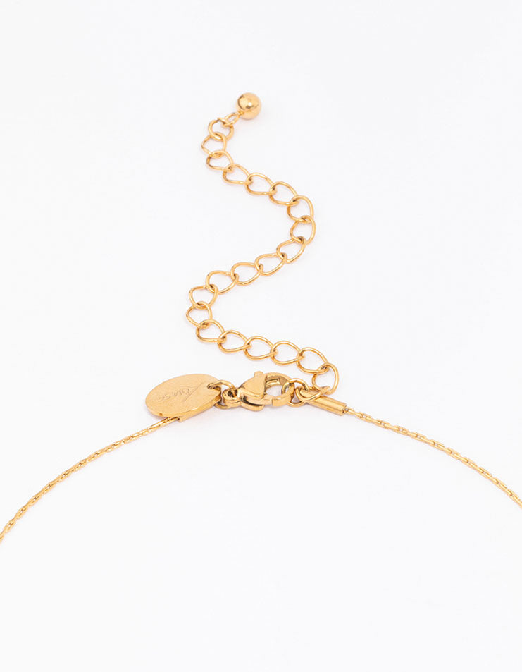 Gold Plated Stainless Steel Thin Baguette Round Cubic Zirconia Pendant Necklace