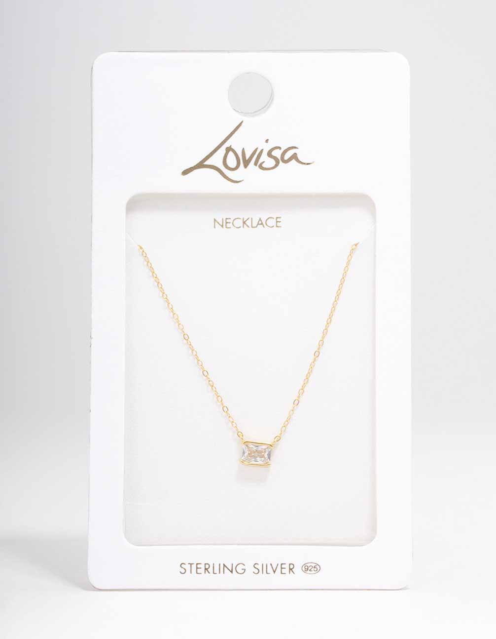 Gold Plated Sterling Silver Emerald Cut Pendant Necklace