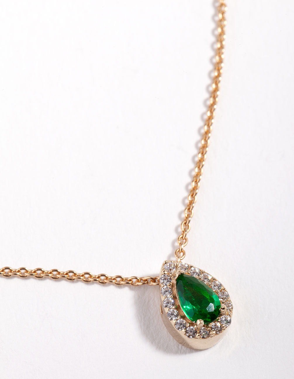 Gold Plated Sterling Silver Green Pear Halo Necklace