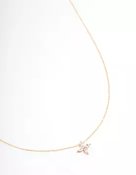 Gold Plated Sterling Silver Marquise Flower Cubic Zirconia Necklace