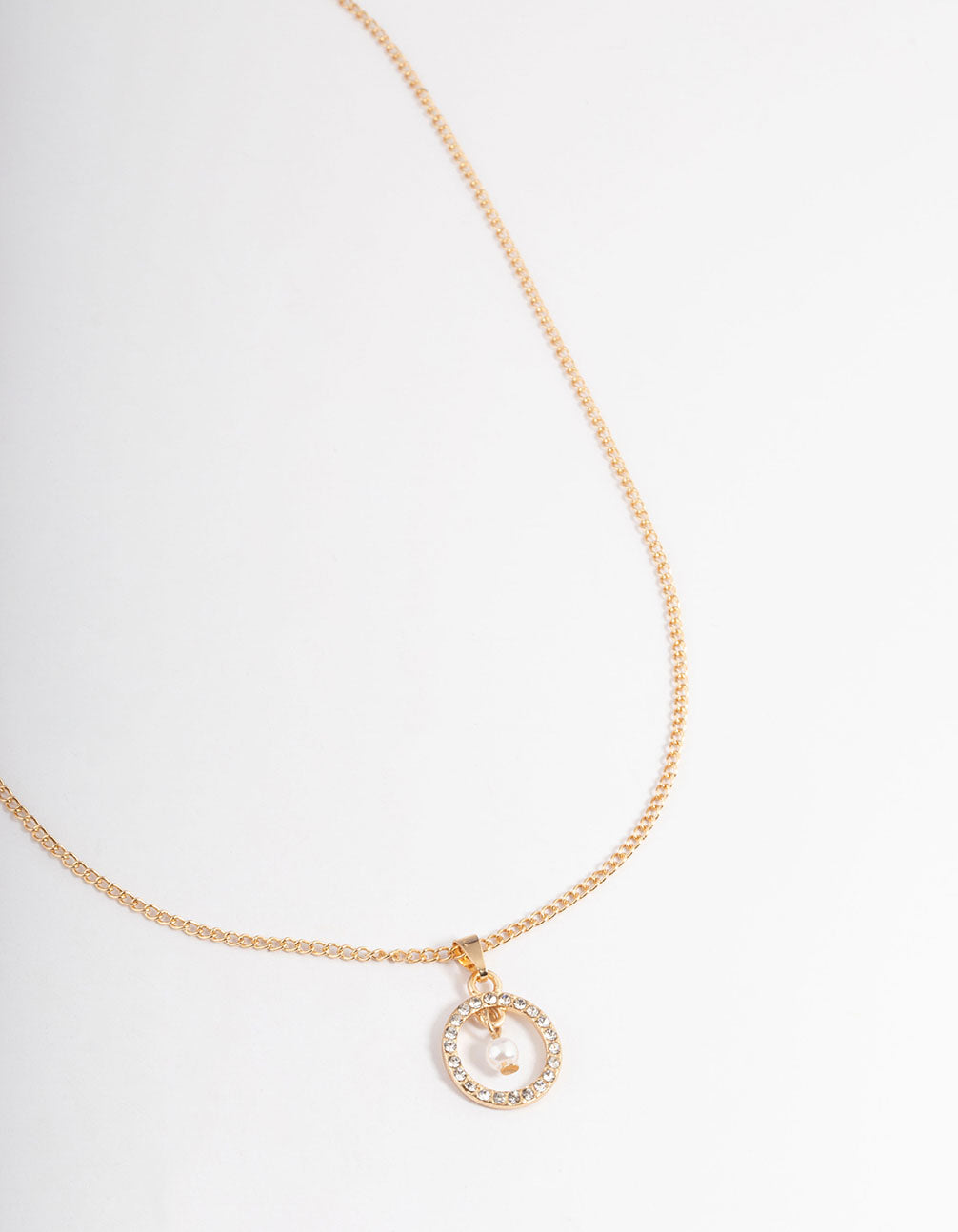 Gold Stone Set Circle with Pearl Necklace