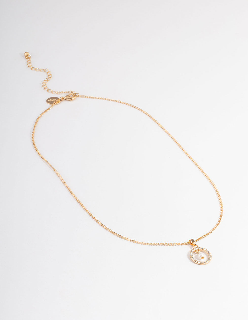 Gold Stone Set Circle with Pearl Necklace