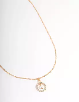 Gold Stone Set Circle with Pearl Necklace